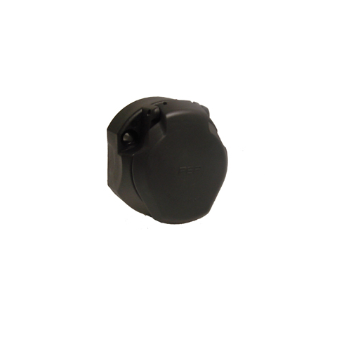 Black plastic 13 pin socket on a white background from maypole sold by mid ulster rotating electrics