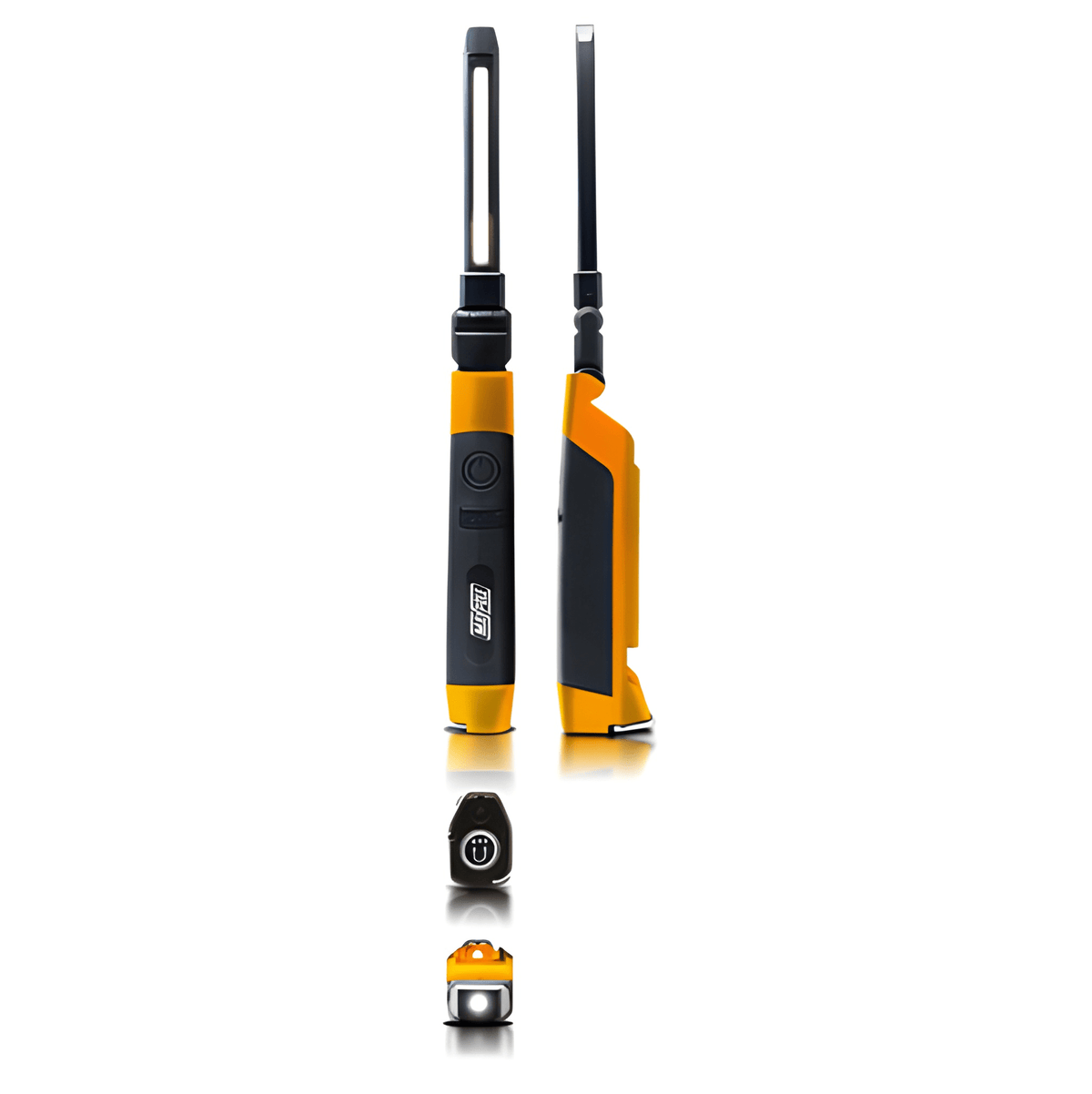 Maypole MP4057 LED Slimline Foldable Inspection Hand Lamp Wand yellow and black shown straight and folded