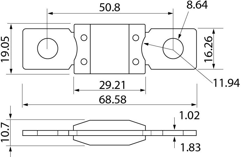 Mega Fuse Measurement Diagram Daltec Mega Type - Mid-Ulster Rotating Electrics Ltd