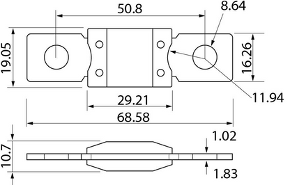 Mega Fuse Measurement Diagram Daltec Mega Type - Mid-Ulster Rotating Electrics Ltd