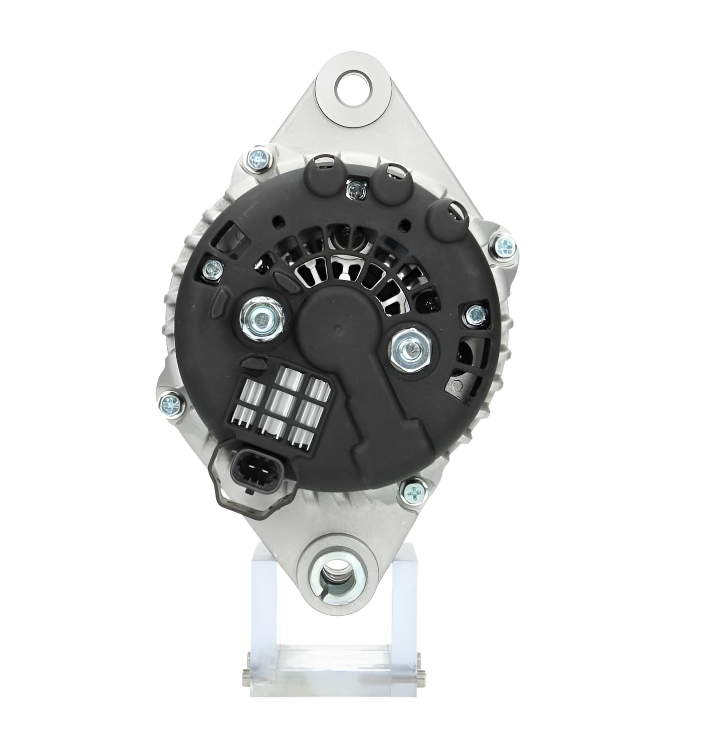 rear view of a Car alternator on a white background