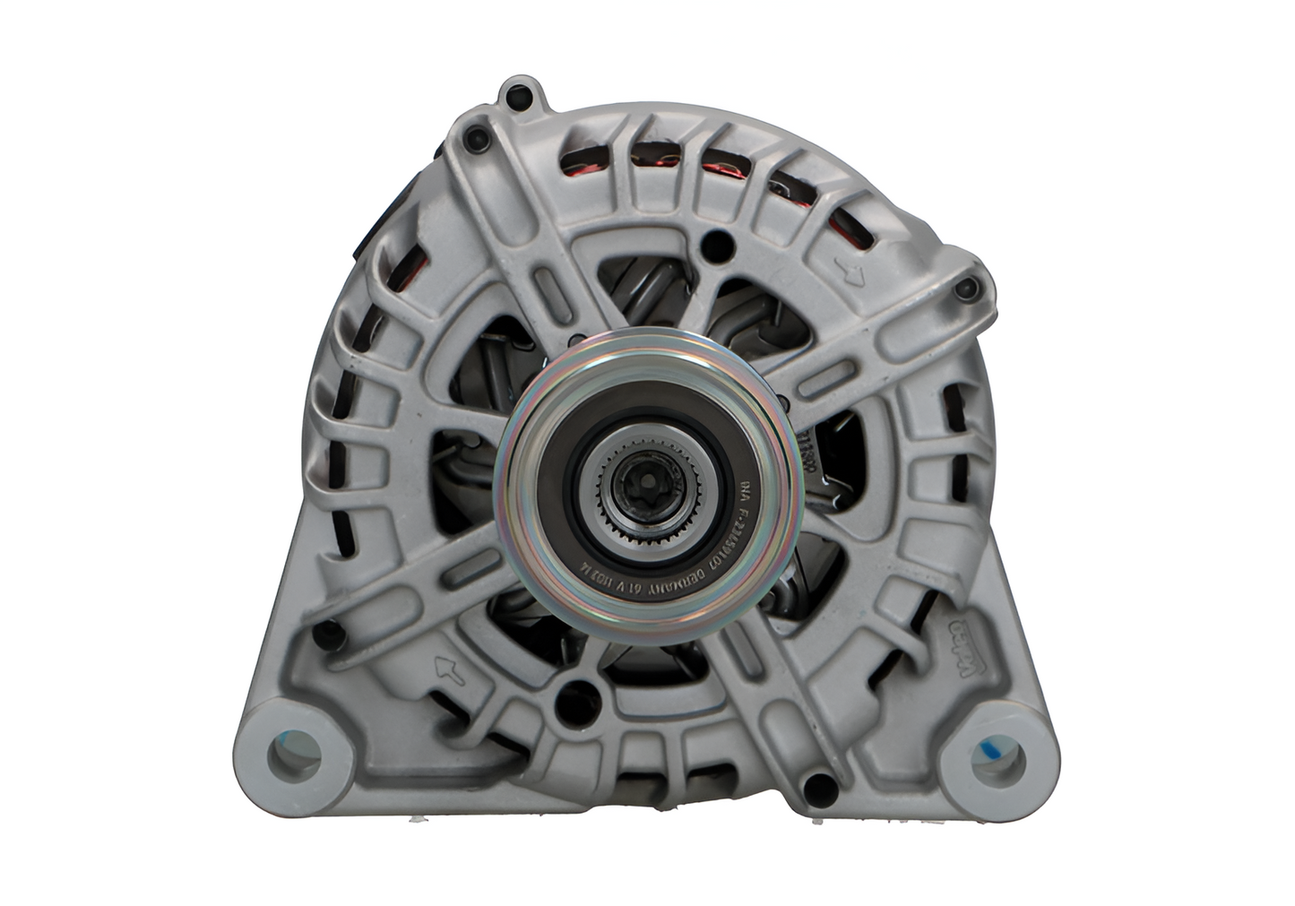 front view of a Car alternator on a white background