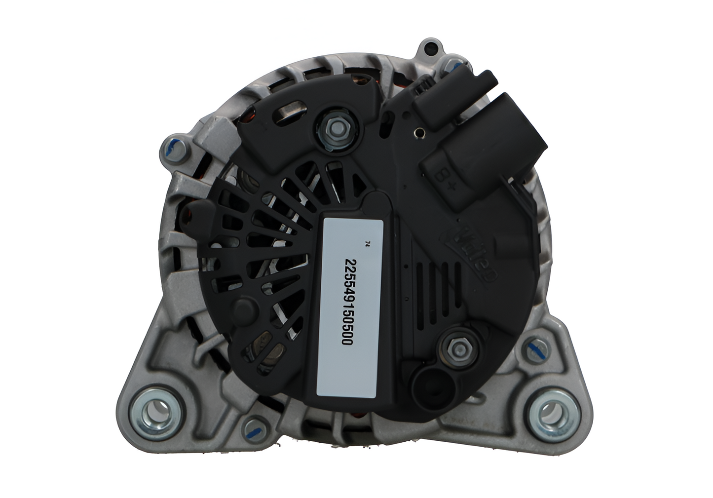 rear view of a Car alternator on a white background