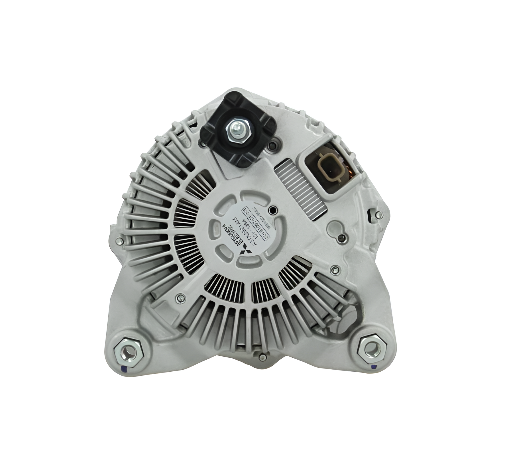 back view of a Car alternator on a white background