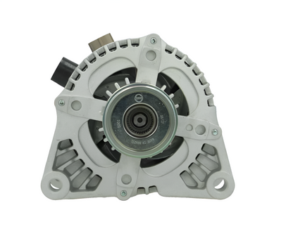front view of a Car alternator on a white background