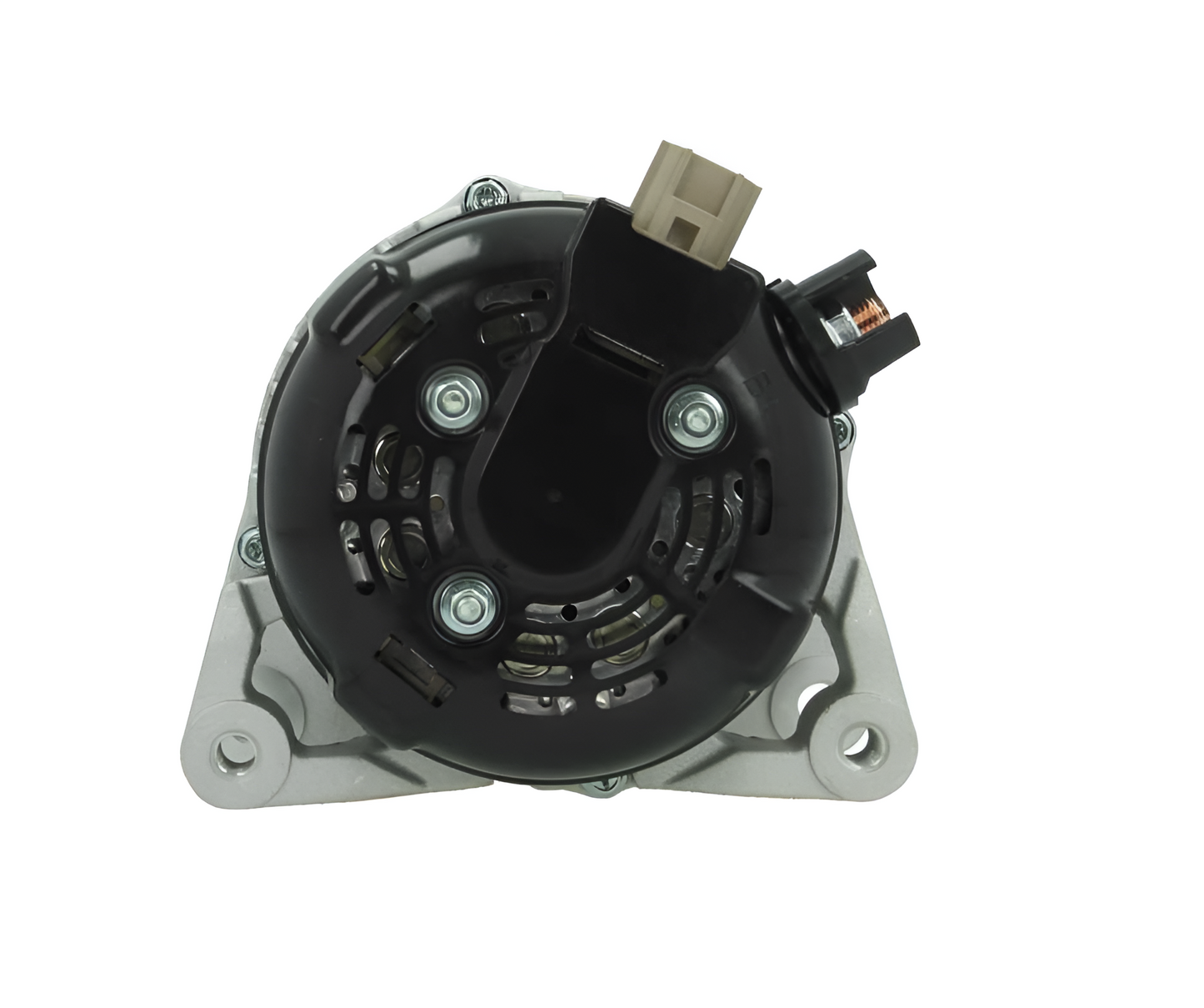 rear view of a Car alternator on a white background
