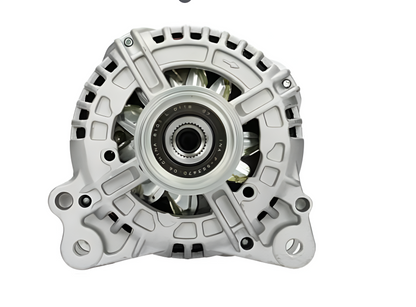 front view of a Car alternator on a white background