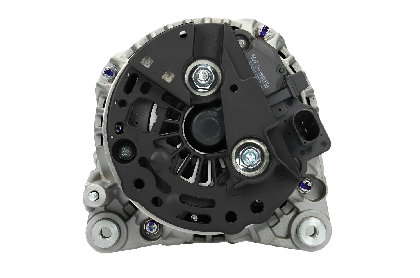 back view of a Car alternator on a white background