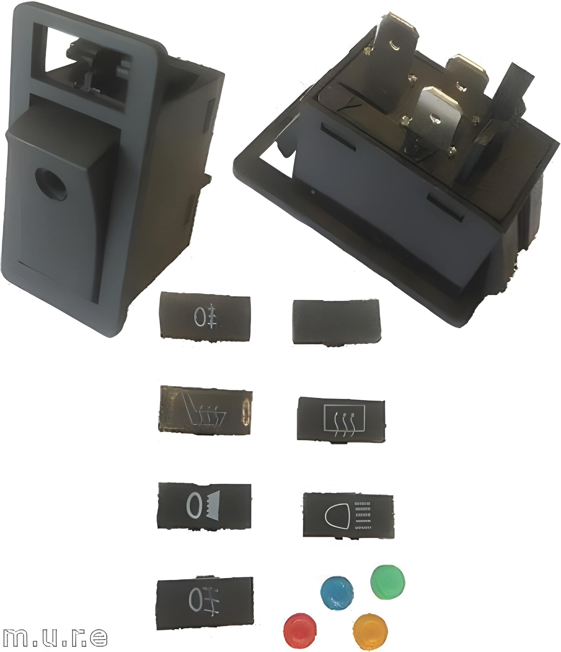 numerous black car switches on a white background 