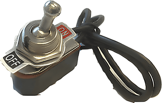 on off toggle switch with dolly flying leads on a white background 