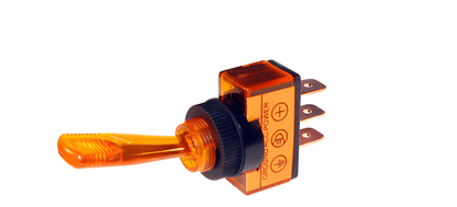 amber on off toggle switch on a white background