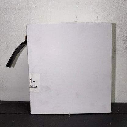 Front view of a white mini reel box containing black adhesive-lined heatshrink tubing sticking out from the side slot.