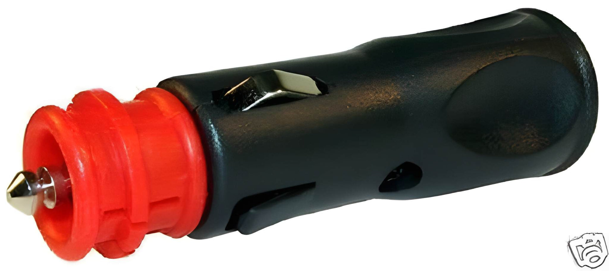 Black and red car lighter plug on a white background