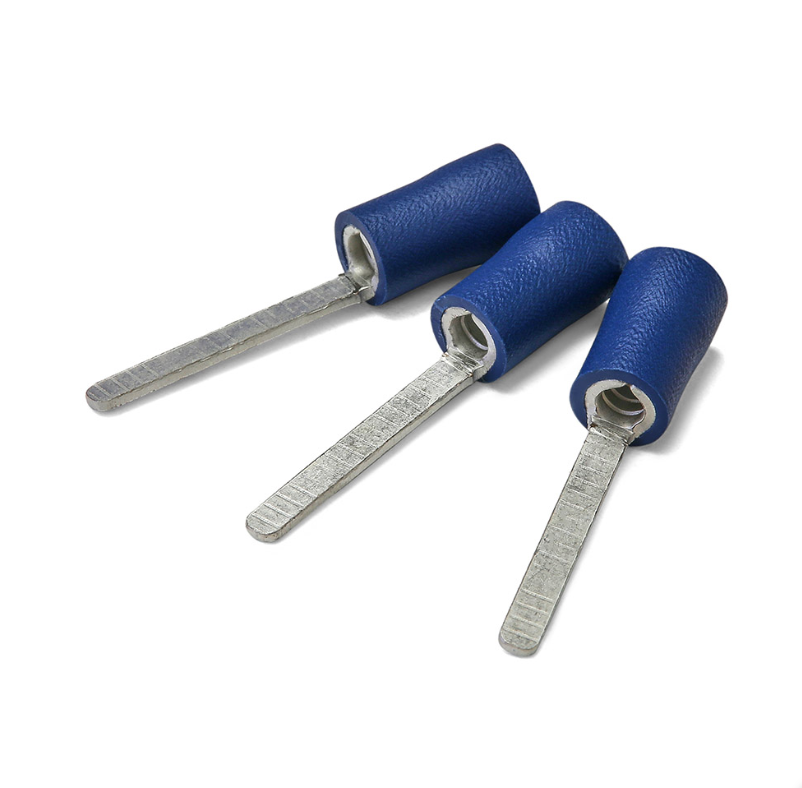 blue pre insulated blade terminals on a white background