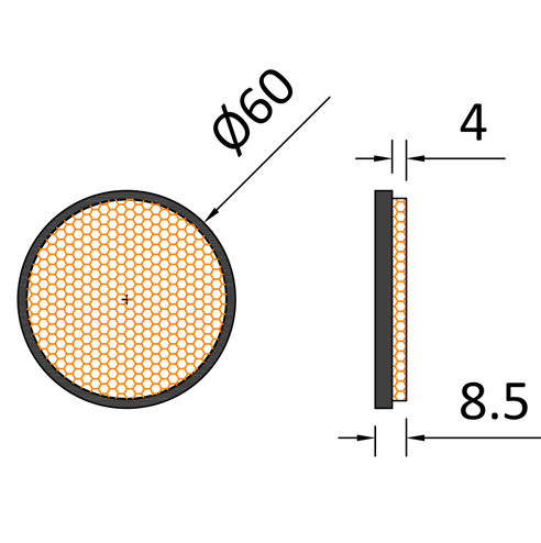 measurement diagram for Radex Round 60mm Amber Self Adhesive Reflector Maypole MP155SSB