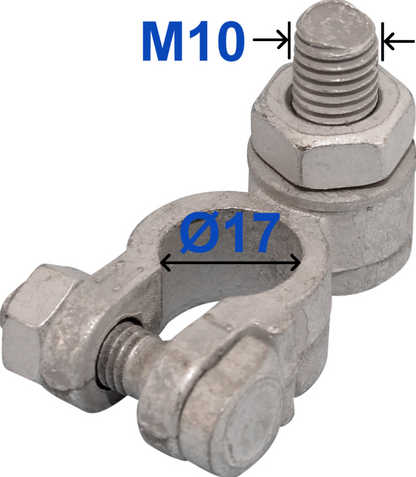 Negative Battery Terminal – 17mm diameter, Tin-Plated Brass, M10 x 22mm Bolt Wood Auto BTT1005N/228