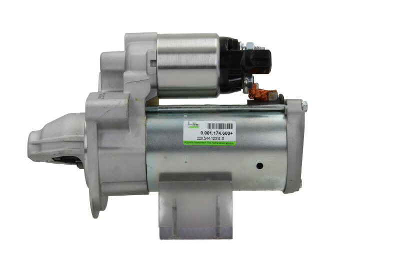 Car starter motor with a visible brand label on a white background