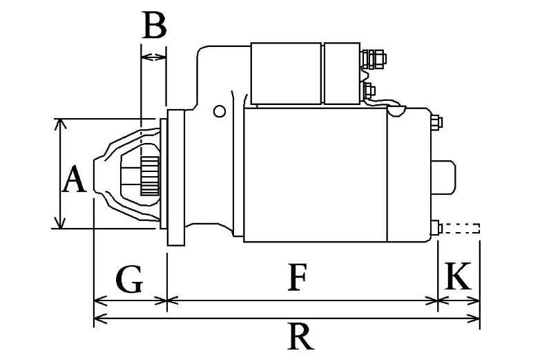 Technical drawing of an electrical component with labeled dimensions on a white background