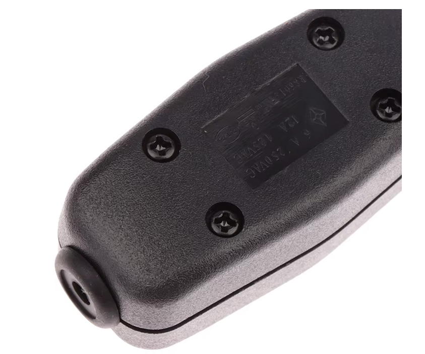 Black plastic MURE 12V 24V inline waterproof switch showing screw details and a single pin input