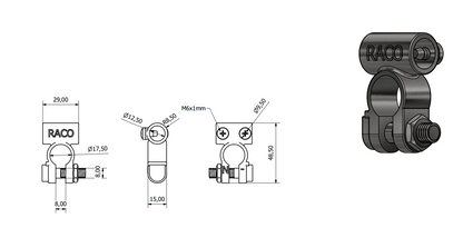 Negative Battery Terminal – 17mm diameter, Solderless, Tin-Plated Brass, 13mm Cable Hole Drilling, Wood Auto BTT1003N/208