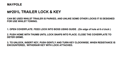 Bradley Coupling Integral Security Lock And Key To Fit Maypole MP2030 - MP201L