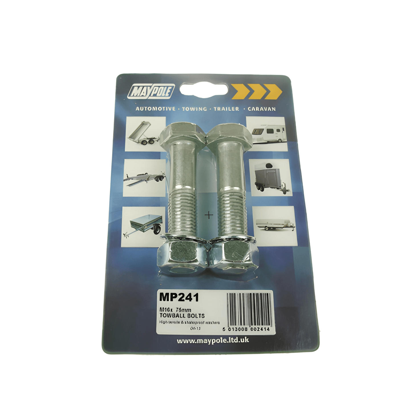 2 High Tensile Zinc Plated (8.8) Towball Nuts & Bolts M16 X 75mm Maypole MP241B
