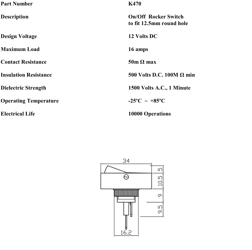 On Off Rocker Switch Rectangle Square 12V 24V Car Lorry Truck Robinson K470 - Mid-Ulster Rotating Electrics Ltd