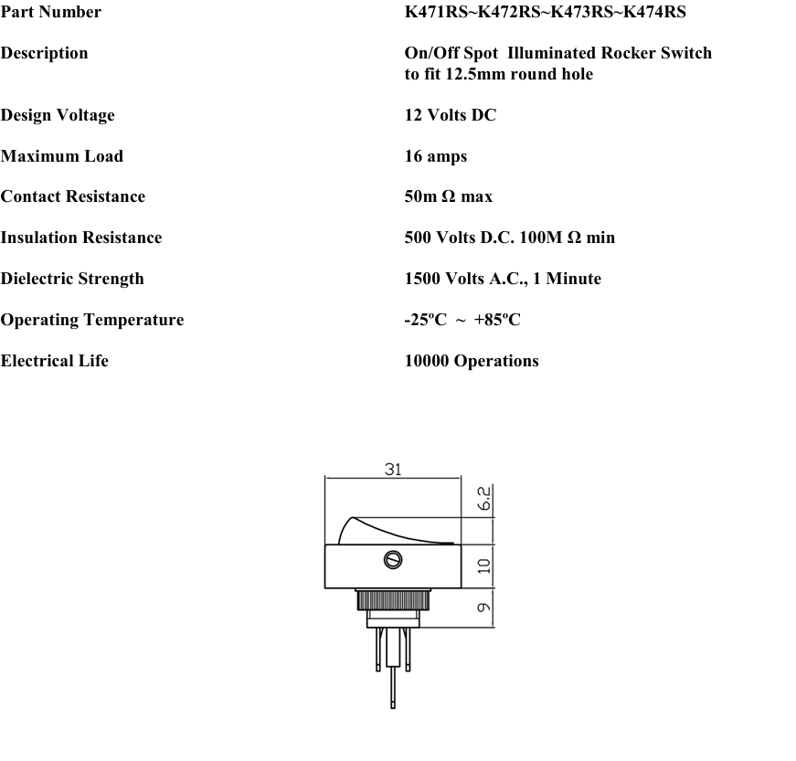 On Off Rocker Switch Amber Spot Round Car Dash 12V Robinson K471Rs - Mid-Ulster Rotating Electrics Ltd