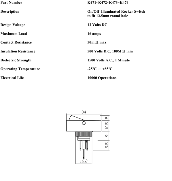 On Off Rocker Switch Rectangular 12V Green 180178 Robinson K473 - Mid-Ulster Rotating Electrics Ltd