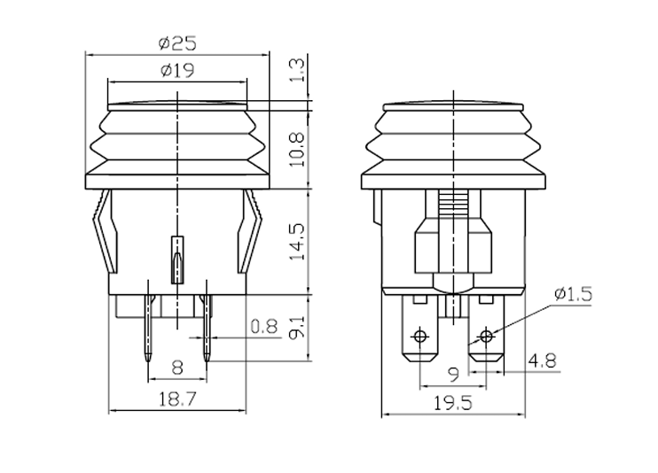 On Off Push Switch Latching With Splash Proof Seal 12V 16A Robinson K480 - Mid-Ulster Rotating Electrics Ltd