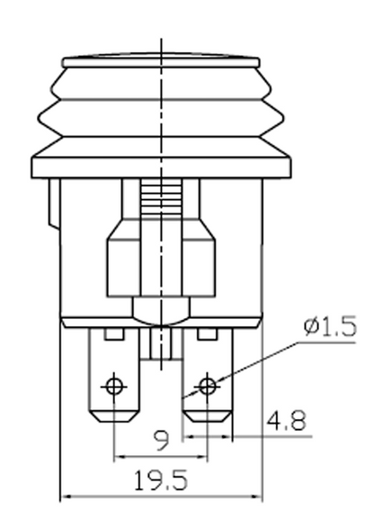 dimension diagram for On Off Push Switch Latching Led With Splash Proof Seal Robinson K486-488 - Mid-Ulster Rotating Electrics Ltd