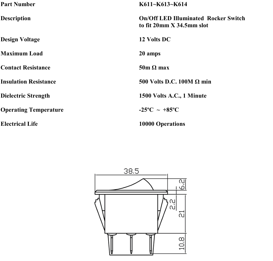 On Off Square Rocker Switch Green Led Rectangle 12V 1006G / Robinson K613 - Mid-Ulster Rotating Electrics Ltd