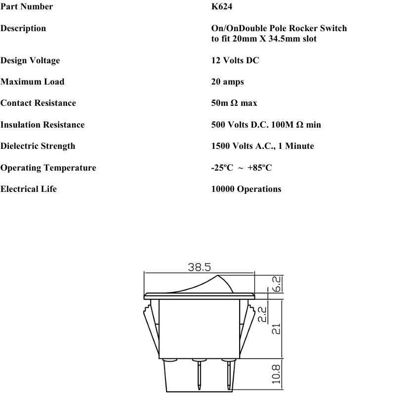 On On Rocker Switch Twin Circuit Double Pole Rectangle Black 12V Robinson K624 - Mid-Ulster Rotating Electrics Ltd