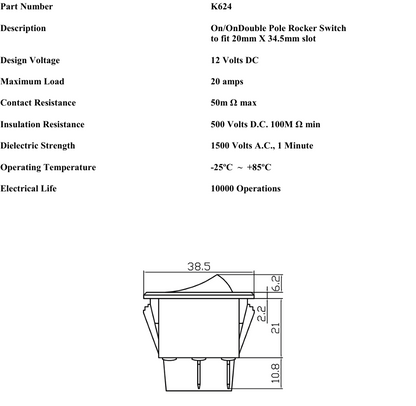 On On Rocker Switch Twin Circuit Double Pole Rectangle Black 12V Robinson K624 - Mid-Ulster Rotating Electrics Ltd