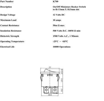 On Off Rocker Switch 12V Mini Rectangle Square Car Dash Robinson K700 - Mid-Ulster Rotating Electrics Ltd