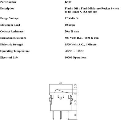 Flash/Off/Flash Square Rocker Mini Rectangle Switch 12V Car Dash Robinson K709 - Mid-Ulster Rotating Electrics Ltd