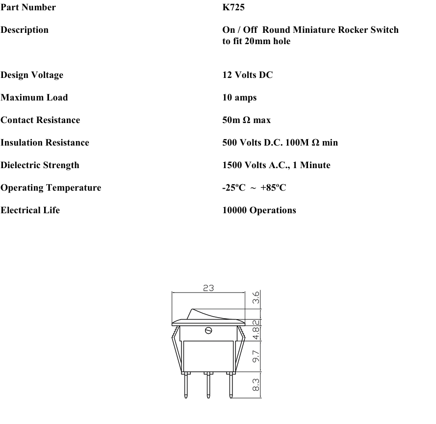 On On Rocker Switch Mini Minature Round 12V Car Dash Robinson K725 - Mid-Ulster Rotating Electrics Ltd