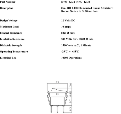 On Off Round Rocker Toggle Switch With Amber Led 12V Car Dash Robinson K731 - Mid-Ulster Rotating Electrics Ltd