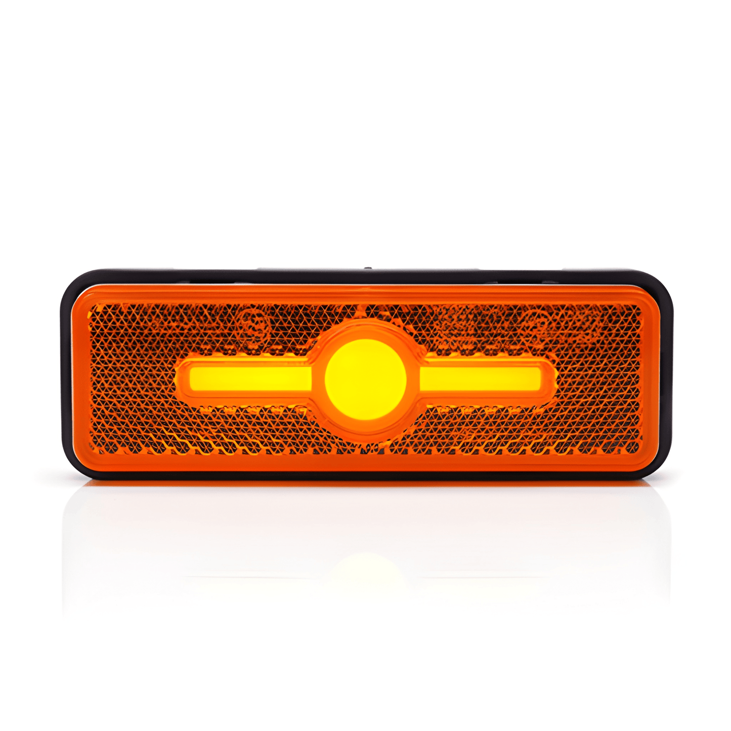 Rectangular orange reflector with yellow center on a white background