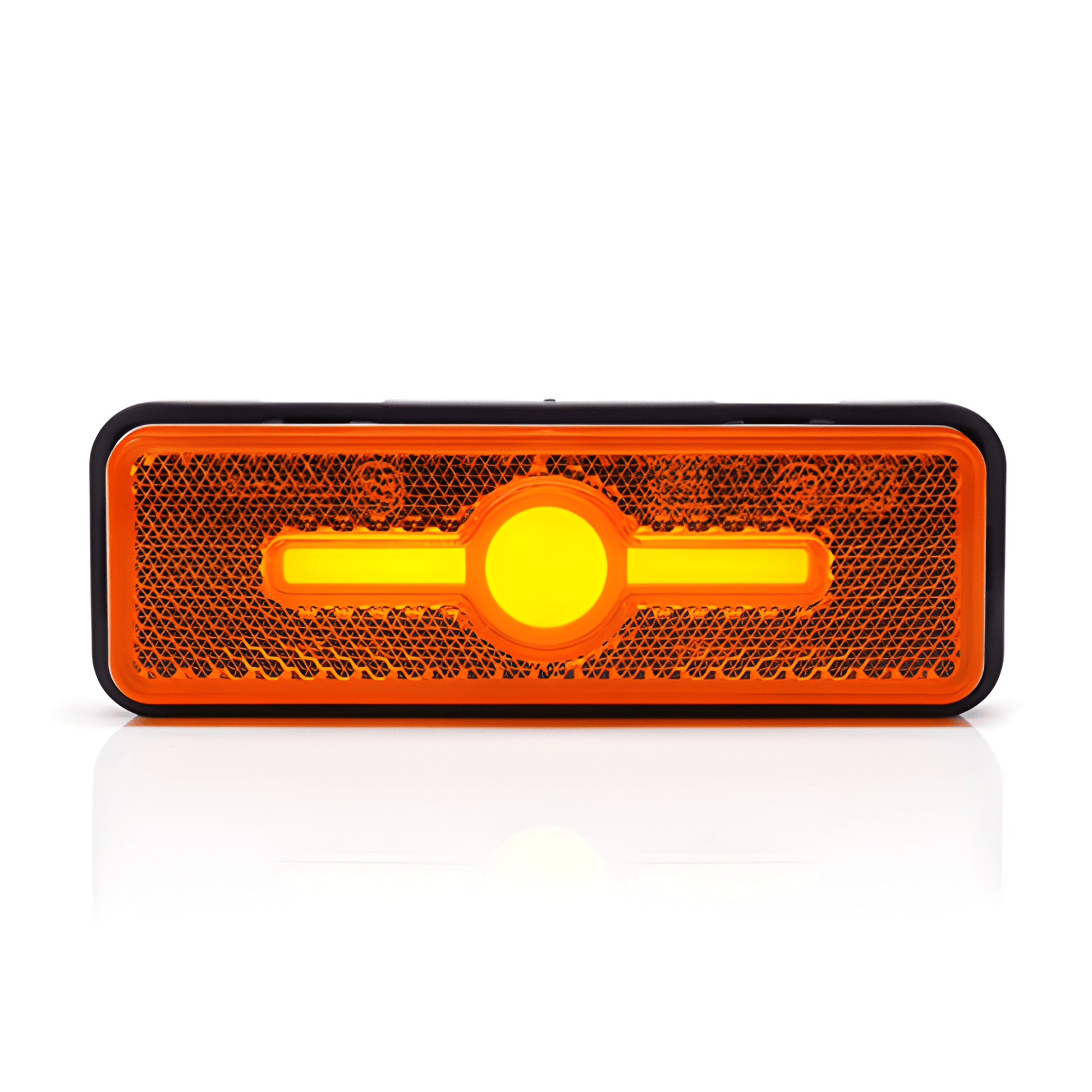 Rectangular orange reflector with yellow center on a white background