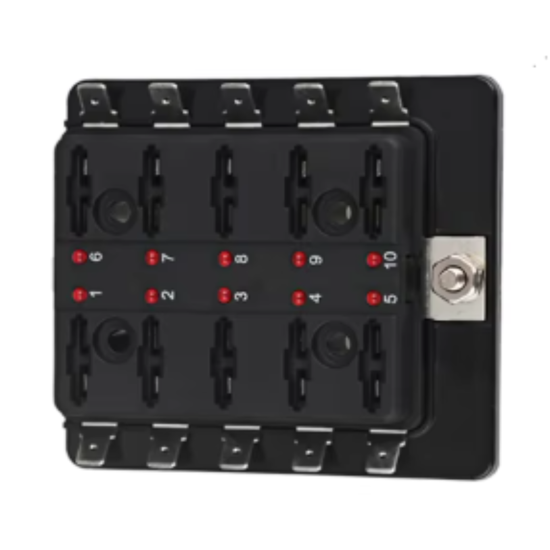10 Way Blade Fuse Box Holder Led 12V / 24V Standard Ato Circuit Wood Auto Fuh1732L