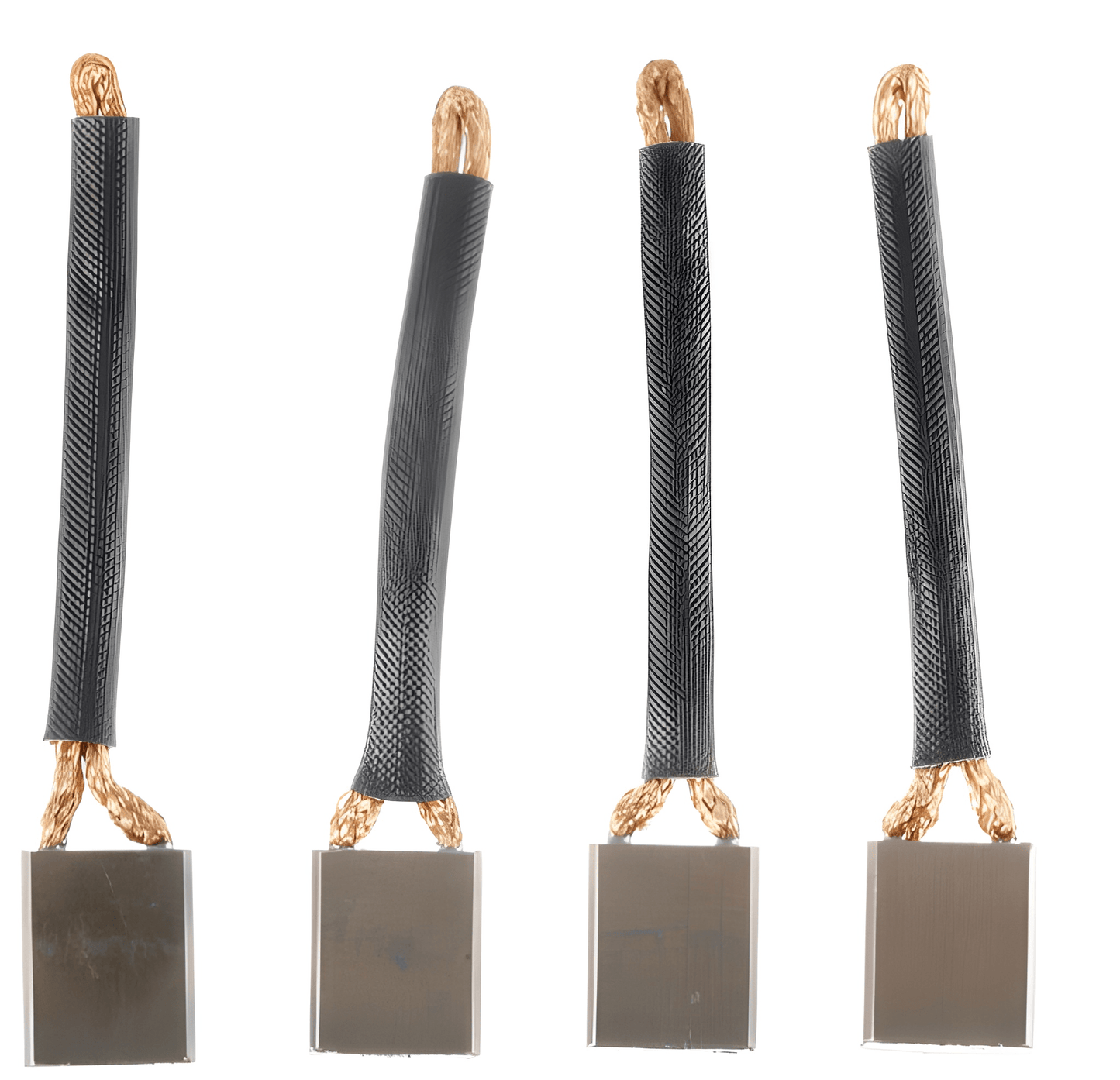 Four identical black and gold hairbrushes on a white background