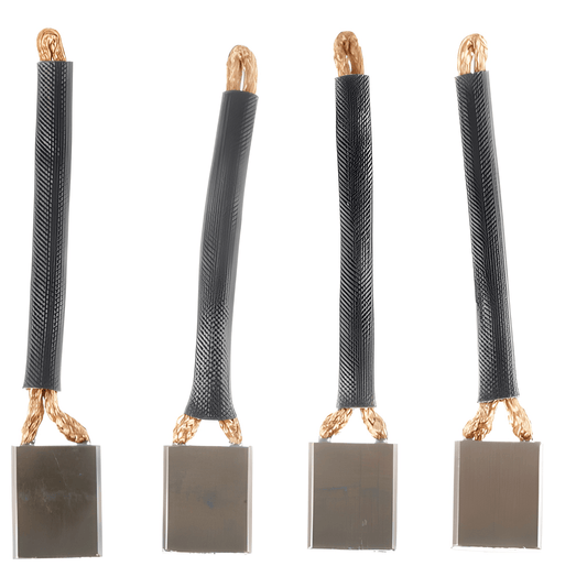 Four identical black and gold hairbrushes on a white background