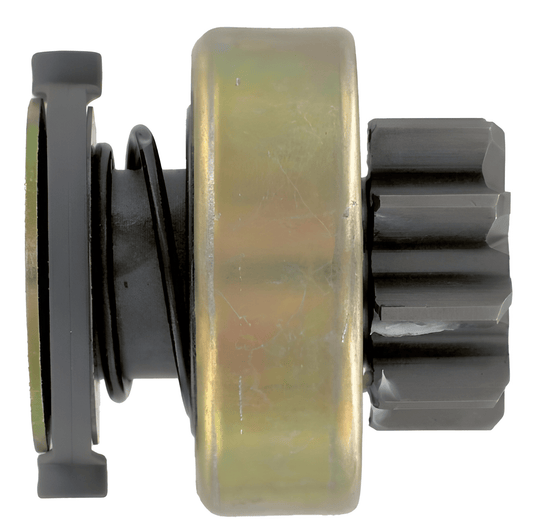 side view of a starter pinion on a white background