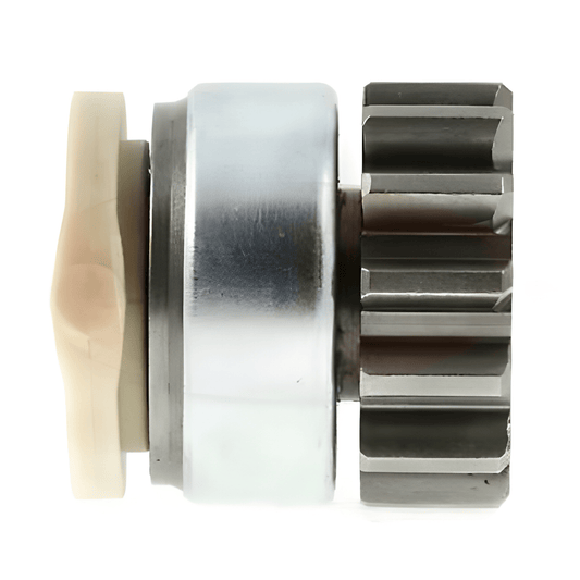 Close-up of a starter pinion system on a white background