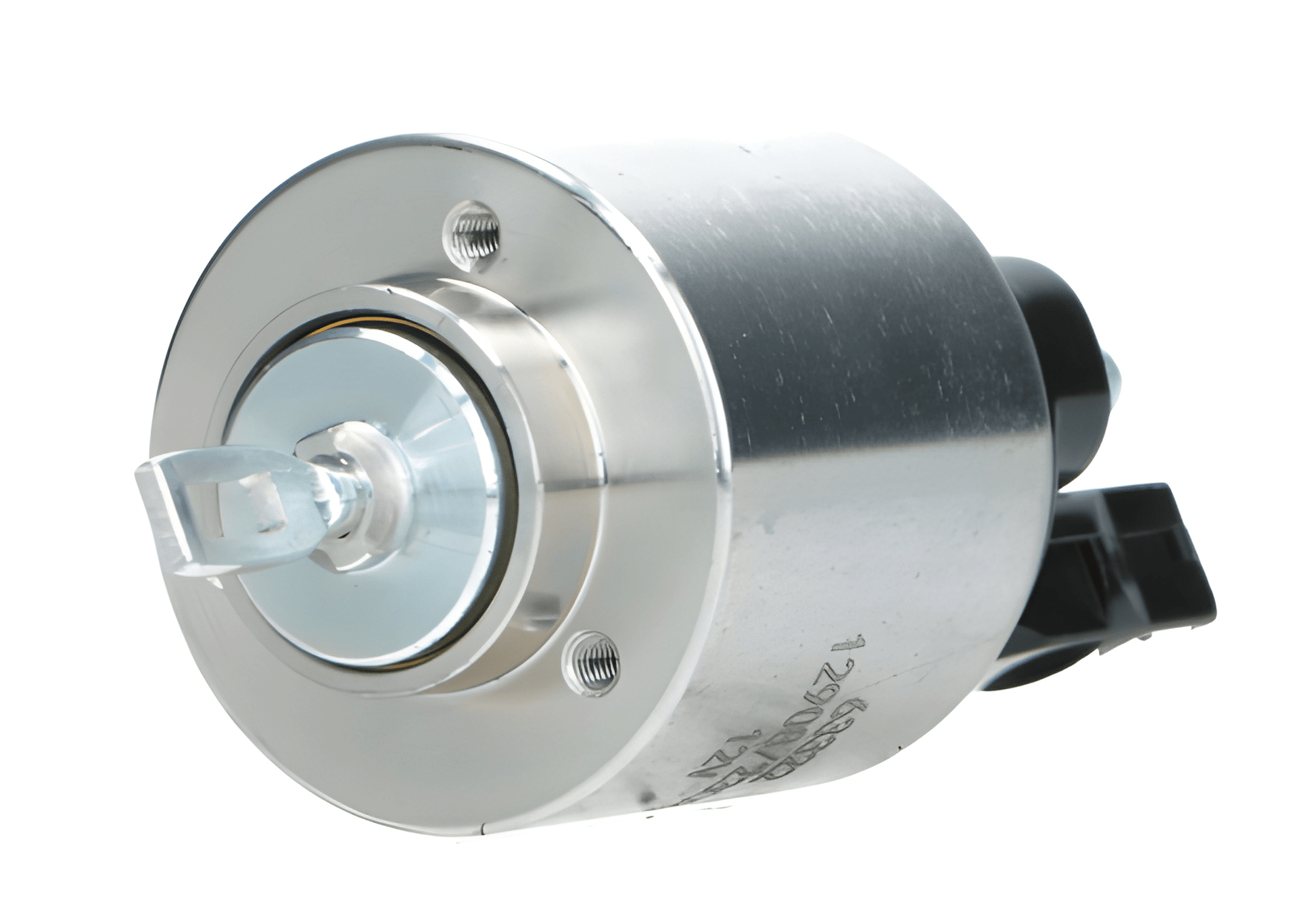 close up of a starter motor solenoid on awhite background