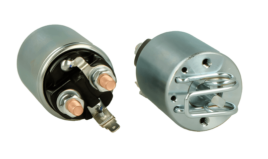 2 images of a starter motor solenoid on a white background 