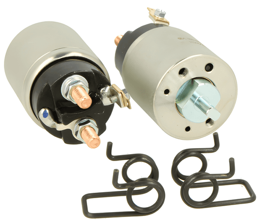 top and bottom of a starter motor solenoid on a white background