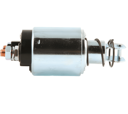silver metal solenoid on a white background