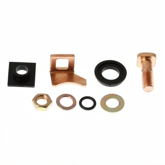Set of mechanical parts including nuts, washers, and a bolt for a solenoid contact kit